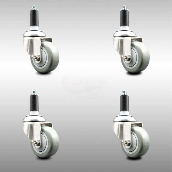 Service Caster 3.5 Inch 316SS Gray Polyurethane Swivel 1-1/8 Inch Expanding Stem Caster Set SCC-SS316EX20S3514-PPUB-118-4 - main